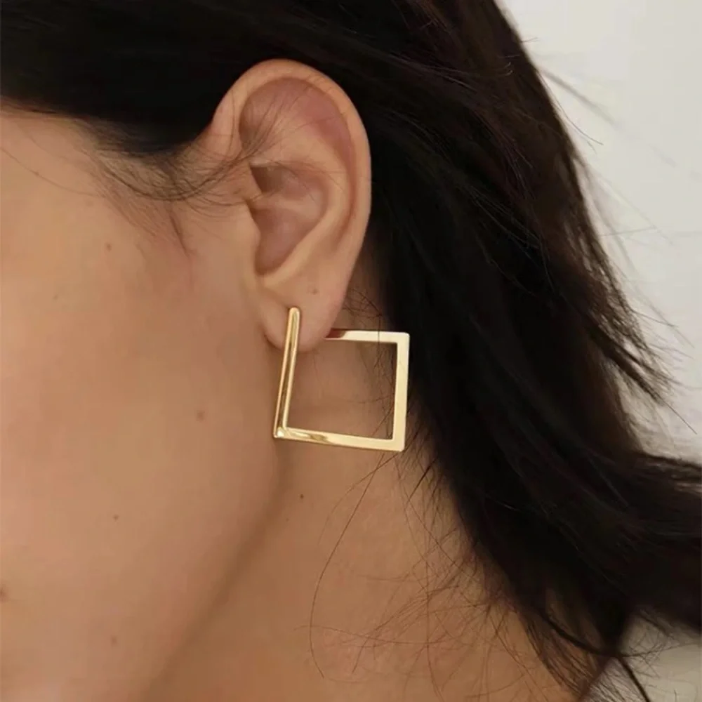 “Inclined” Square Geometric Retro Unique Minimalist Simple Stud Earrings - Picture 11 of 11